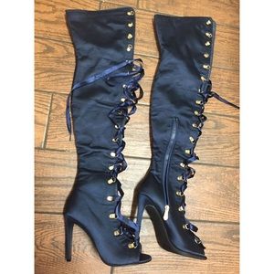 NAVY BLUE THIGH-HIGH BOOTS